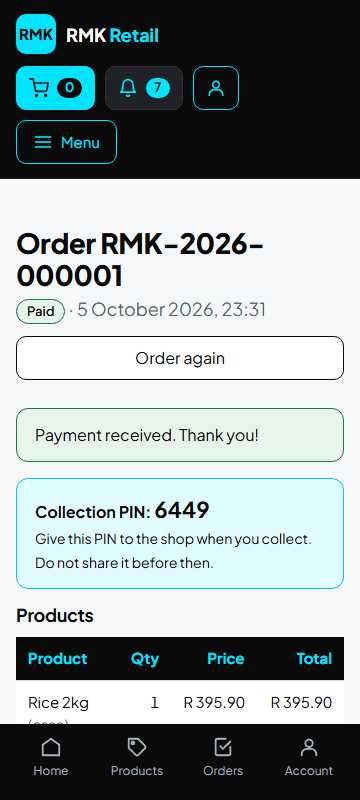 Order with the collection PIN