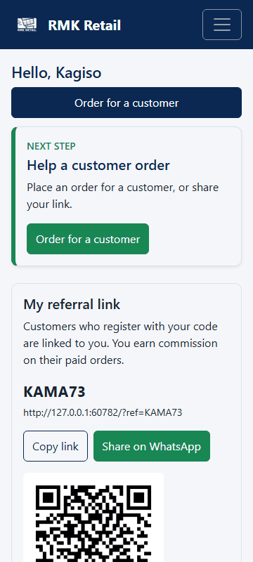 My referral link and QR code