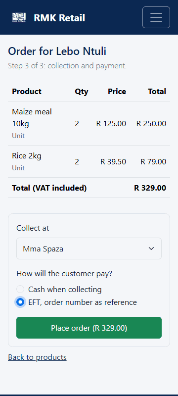 Place the order