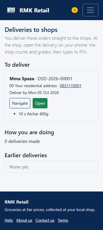 Deliveries to shops