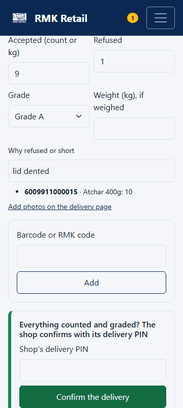The shop confirms with its PIN