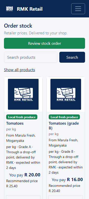 Local fresh produce for my shop