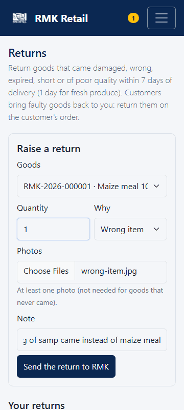Raise a return