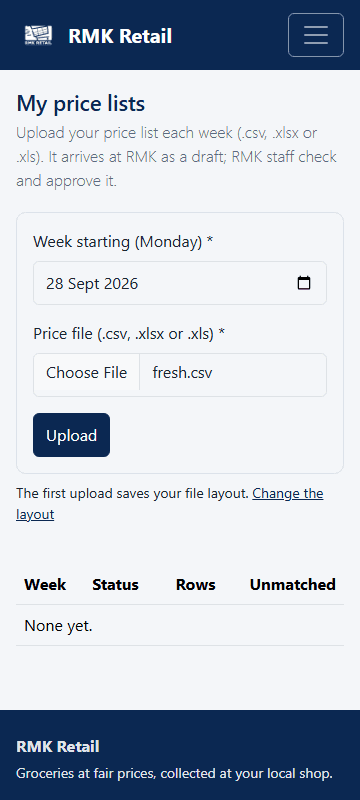 The price list is uploaded