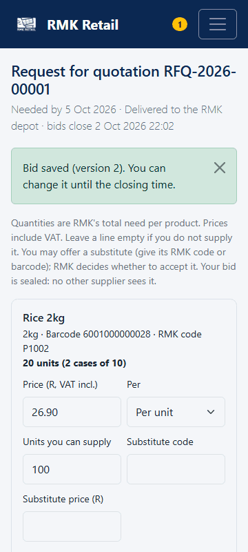 The changed bid is version 2