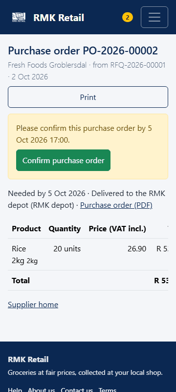 A purchase order to confirm